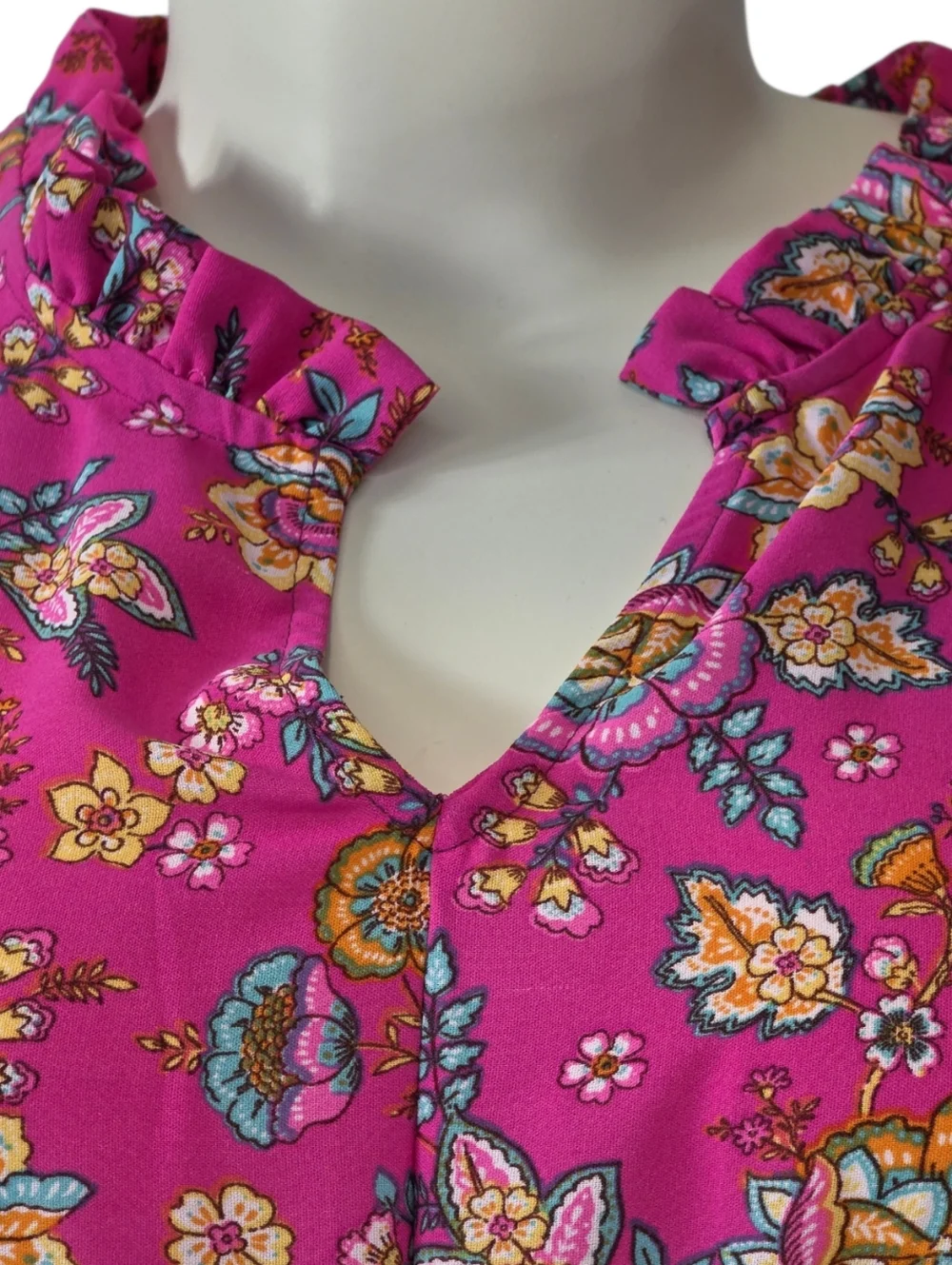 Haptics 3X Fuchsia Floral Maxi Dress Puff Sleeve Boho Fit Flare NWT - Picture 4 of 10